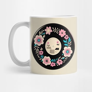 Vintage Flower Vinyl Record Button Mug